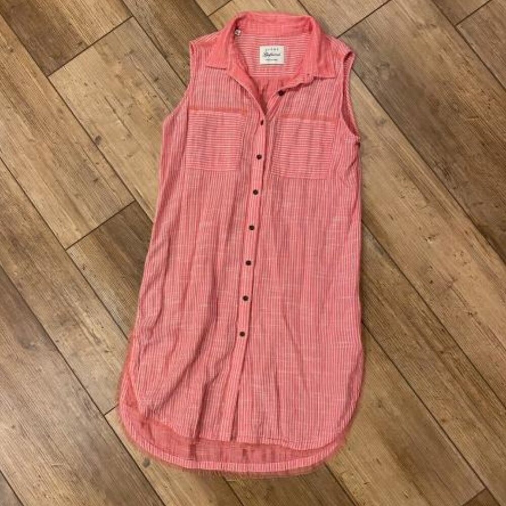 JACHS GIRLFRIEND Pink White Striped Hi-Low Dress Tunic Sleeveless Size SMALL